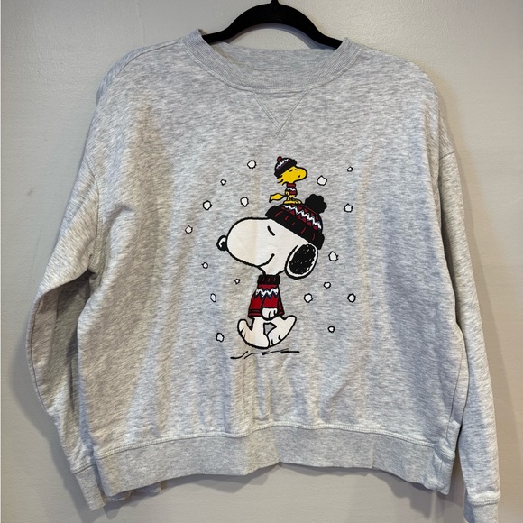 H&M Tops - H&M Peanuts Snoopy Winter Crewneck Sweatshirt Gray Size Small